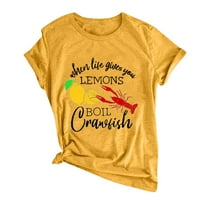 Košulje za žensku kontumu Casual Pismo Ispis kratkih rukava Labava majica Bluza je žuta l