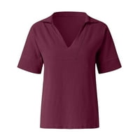 HomenesGenics Tunic vrhovi za žene plus klirens ženske ljetne modne obrezivanje rukava rever V-izrez pamučna linija labava bluza