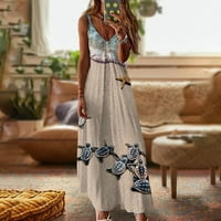 Ženske haljine Maxi suncobrana bez rukava Ležerne prilike V-izrez cvjetna ljetna haljina smeđa m