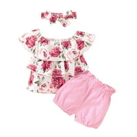 Odjeća za djevojke Set set ruffle vrhovi kratkih hlača na rame Ispis cvjetne toddler djevojke odijelo