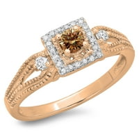 0. Carat 18K ružičasto zlato okruglo šampanjac i bijeli dijamantski dame Bridal vintage halo stil zaručni