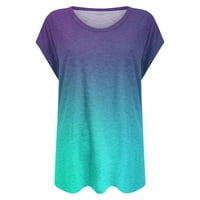 Hesxuno T majice za žene Ljetne modne gradijent boje T-majice Labavi V izrez kratki rukav bluze Dame