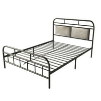 Moderan metalni okvir kreveta, fondacija madraca sa tapeciranim uzglavljenim uzglavljenim i nožnim pločama, nosači metalnih letvica i podneo je prostor