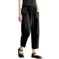 Žene Čvrste boje elastične struke labave hlače pamučne posteljine hlača sa džepom