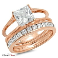 2. CT Princess Cut originalni kultivirani dijamant si1-si g-h 18k ružičarski zlatni angažman vjenčani mladenci dizajnerski prsten bw set w kristalno bočno kamenje veličine 6