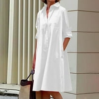 Bijele haljine za žene Softy Bool Rollid dugih rukava SOFTY haljina rever ovratnik labav moder u trendy