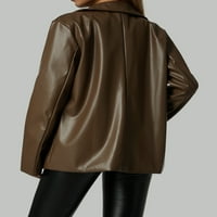 Calsunbaby ženski kožni kaput dame dugih rukava Kalup u boji Casual Party Club Street Office formalni