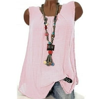 Ženska modna labava ležerna konopska pamučna okrugla vrat Purl Prsluk majica, ružičasta, l, poliester