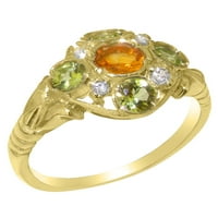 Britanci napravio 14k žuto zlatni prsten sa prirodnim citrinom i peridot ženskim prstenom - veličine