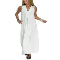Luxplum dame duge maxi haljine V rezervoar za vrat Solid Boja ljetna plaža Sundress Hawaiian Cover up bijeli XL