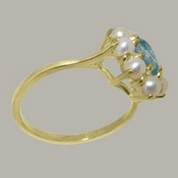 Britanci napravio 9k žuto zlato prirodni plavi topaz i kultivirani biserni ženski prsten za klaster