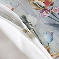 Divlji cvjetni prekrivač pokrov kraljevske veličine, bijelo i plavo proljeće cvijeće posteljina set-retro stil Moderni trendi botanički pokrivač i jastučnice