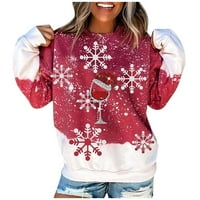 Ženska modna ženska moda O-izrez Božićni tisak dugih rukava bluza pulover dukserica vrhova zimska odjeća