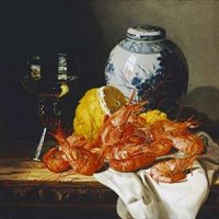 Škampi oguljeni limun čaša vinskog plakata ispisa Edward Ladell