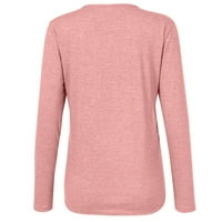 Bazyrey ženske dugih rukava plus veličina V-izrez casual majica bluza modna majica čvrsta pulover ružičasta,