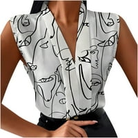LHKED ženski tenkovi modni ženski ljetni casual tiskanje V izrez rukavost vrhova prsluka bluze na klirensu