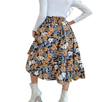 Qiylii Ženska ženska Visoka struka Midi suknja, Leopard cvijet Print Big Hem ruffle suknja