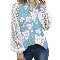 Kakina s ženskim vrhovima dugih rukava, ženski okrugli vrat cvjetni print pulover čipke Splice bluza