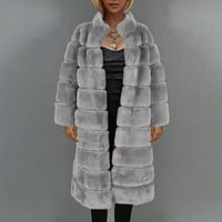 Ženski Faux-Furry Thermal Patchwork Otvori prednja srednja dužina Shaggy topla elegantna zimska jakna