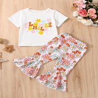 Ljetna odjeća Lieramram Devojka, mjeseci 2T 3T 4T 5T majica kratkih rukava + cvjetni uzorak flare hlače