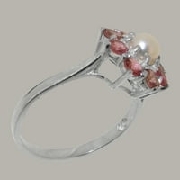 Britanci izrađeni sterling srebrni kultivirani biser i ružičasti turmalinski ženski prsten iz izjave - Veličine opcije - veličine 9