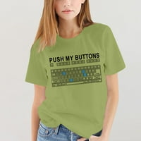 Ženski vrhovi grafički print kratkih rukava bluza labavi fit ženska majica s kratkim vratom ljeti zeleni xs