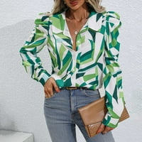 Lroplie majice za žene okrugli dekolte dugih rukava ženske vrhove proljeće rever jedno tanak fit pogodni odmor za nošenje bluza zelena l