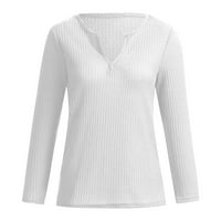 Ženska ležerna kontrastna boja dugih rukava TOP pulover Dukset bijeli XL