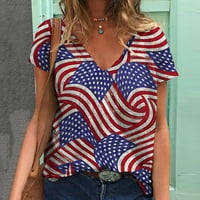 Pntutb Weens Plus Veličina veličine, modni ženski kratki rukav zastava s kratkim rukavima zastava za rezanje, ležerna majica za bluzu pofleknu odjeću