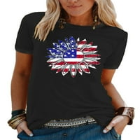 Avamo Žene Ljeto Ležerne prilike TOP USA USA Zastava Grafičke osnovne majice Kratki rukav Crew vrat