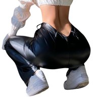 Kiapeise Ženske tanke hlače Visoka struka elastične PU kožne pantalone sa džepovima