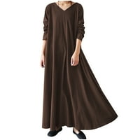 Lemmjia Ljetne haljine za žene Ženska plus veličina Ležerna haljina Čvrsta boja V izrez dugih rukava