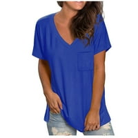 Ženski ljetni vrhovi V izrez Solid boja T majice kratka rukava majica casual bode Split tunika bluza