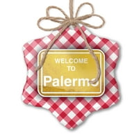 Božićni ukras žuti put dobrodošli u Palermo Red Plaid Neonblond