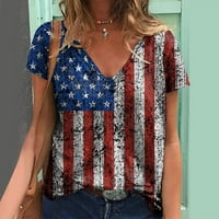 USA zastava 4. srpnja Dnevne majice za žene Ležerne prilike za otpis V izrez Amerikanac 4. jula Ispis