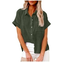 Košulje za žene grafičke teene plus veličine čvrste sa ovratnom kratkom rukavom Army Green XL