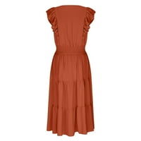 Ljetne haljine za žensku haljinu bez rukava casual V-izrez s kratkim rukavima s kratkim rukavima, narandžasta, l