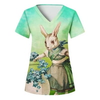 Ljetna bluza Ženska modna Uskršnja štampanje kratki rukav V-izrez V-izrez Radni džep bluza Dame Top