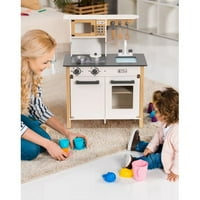 Pretvarajte se Drvena kuhinja Play Set za djecu i djecu, poklone za novu godinu, Božić i rođendan, bijeli