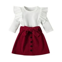 Dječja djevojka odjeća Toddler Kids Modna suknja Rebrasta majica Dugme Tipke Mini suknje Postavljene