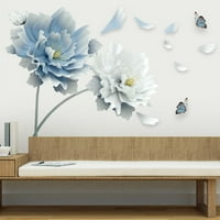 Bellaven 23.6x35.5in 3D Veliki bijeli plavi cvjetni lotos leptir prijenosne zidne naljepnice zidne umjetničke