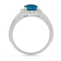 2.07ct Emerald Cut Prirodni London Blue Topaz 14k bijelo zlato Angažovanje halo prstena veličine 7.75