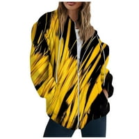 Tking modni ženski povremeni ispisani ispisani dugi rukav sa džepnim kardiganskim jaknom Zip hoodie dvostruke dukseve za žene žuti s