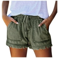 Ženske ljetne casual traper kratke hlače sirovi ogrtač elastični pojačani džepovi Jeans Green 2xl
