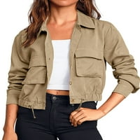 Delou ženske vojne safari obrežene jakne na dugme lagane prevelike uslužni kaput sa džepovima