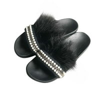 Papuče za žene Ženska ljetna moda Jednoord plišane biserne papuče Čvrste boje ravne cipele crne boje