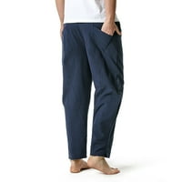 Muške hlače Elastična struka casual lagana elastična labava joga domaća pamučna posteljina casual pantalone