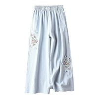 Ženska plus veličina Ljeto povlačenje na džep rastezanje kapri hlače elastični posteljina u obliku kafita iz džepova obrezana pantalona