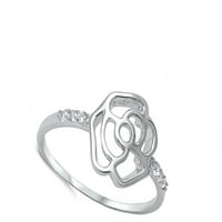 Ženski otvoreni cvijet obrisu bijeli CZ prsten. Sterling Silver Band nakit ženske veličine 5