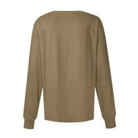 Fragarn ženska tiskana majica srednje dužine dugih rukava plus veličine vrhova Crew-izrez casual tee bluze s dugim rukavima za žene Brown XXXL